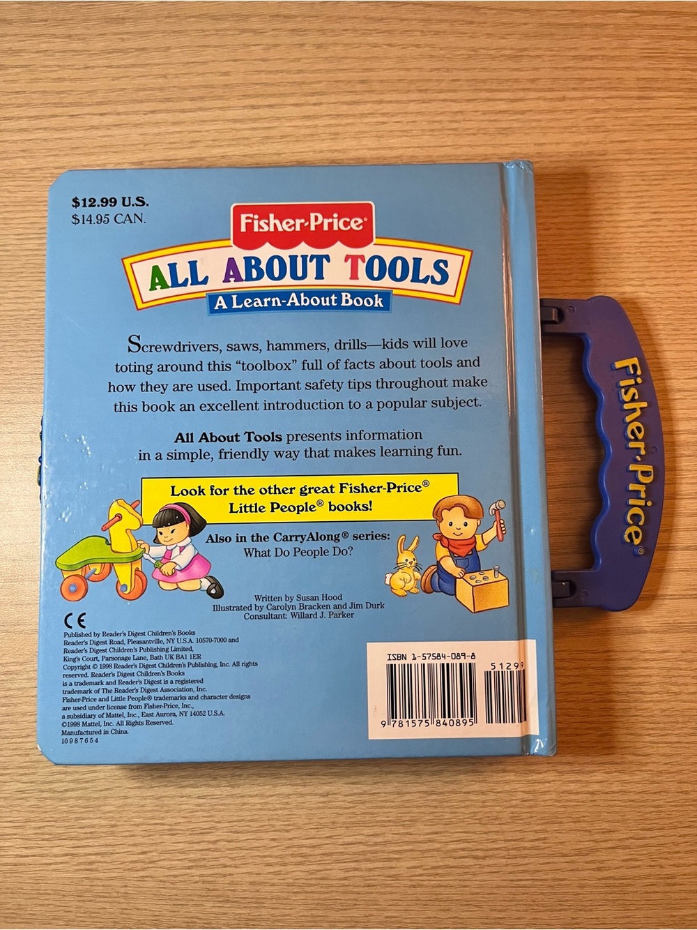 VTG 1998 Fisher Price Little People All About Tools CarryAlong Board Book wLatch - Picture 2 of 5